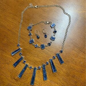 Amethyst Aqua Aura Quartz Necklace, Bracelet, Earrings Silver Plated Set NWT